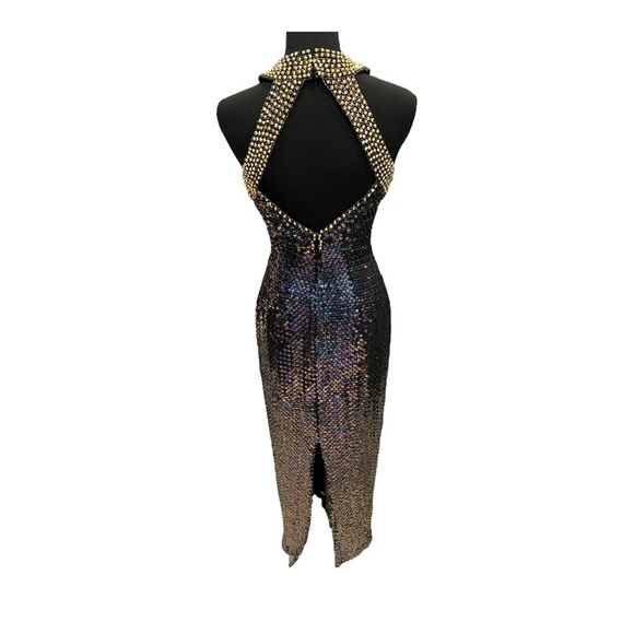 Oleg Cassini Vintage Sequin Beaded Backless Evening Dress 4 - Picture 4 of 13